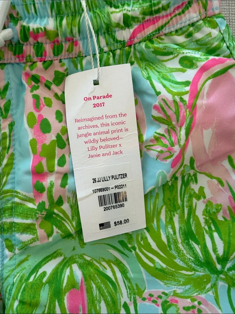 Janie and Jack x Lilly Pulitzer Pink, Green & Blue Tropical Swim Trunks